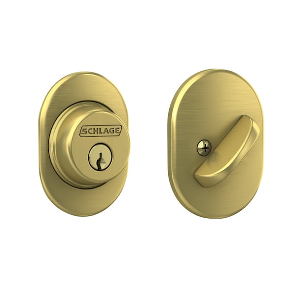 Schlage Residential Remsen Single Cylinder Deadbolt C Keyway with 12287 Latch and 10116 Strike Satin Brass Finish B60RMN608 - main