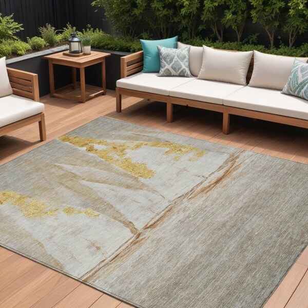 Homeroots 9' X 12' Taupe And Gold Nautical Washable Indoor Outdoor Area Rug 631051 - main
