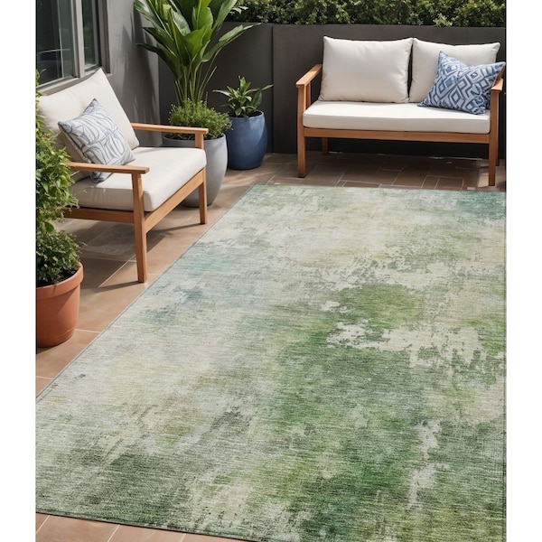 Homeroots 5' X 8' Artichoke Green And Ivory Abstract Washable Indoor Outdoor Area Rug 605501 - main