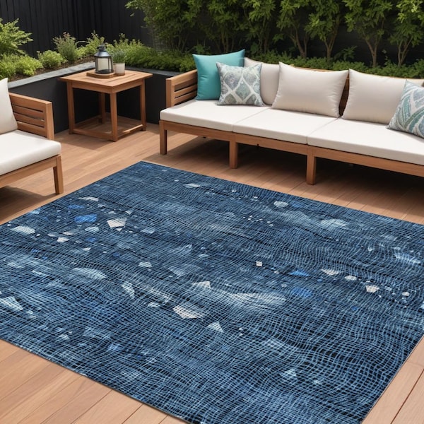 Homeroots 10' X 14' Blue And Ivory Abstract Washable Indoor Outdoor Area Rug 631166 - main
