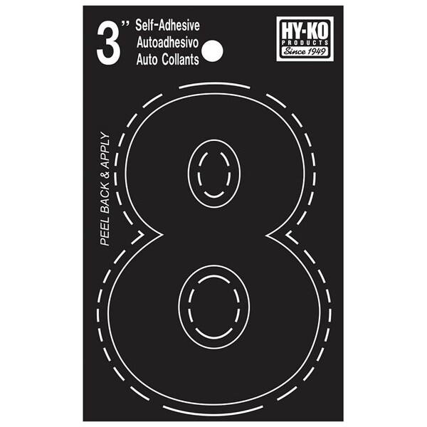 Hy-Ko 30400 Series Die-Cut Number, Character: 8, 3 in H Character, Black Character, Vinyl 30408 - main