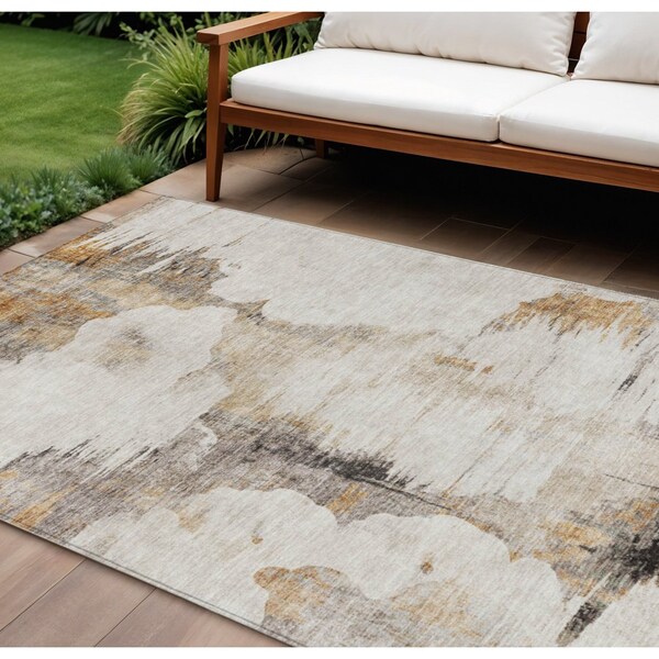 Homeroots 8' X 10' Beige Ivory And Taupe Abstract Washable Indoor Outdoor Area Rug 582659 - main