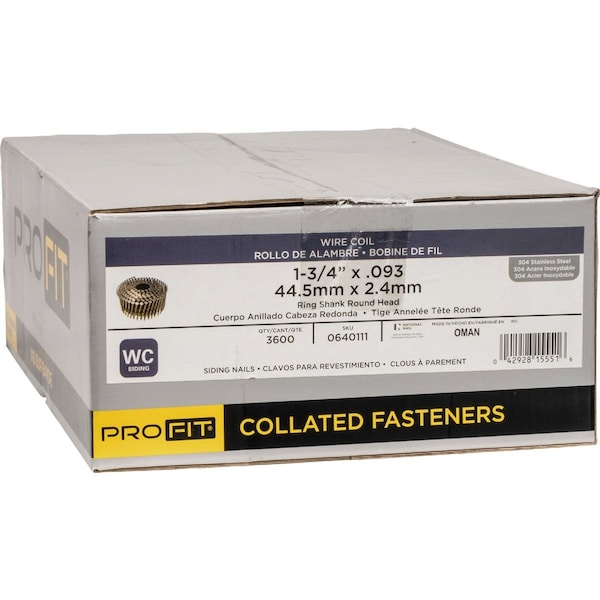 Pro-Fit 1-3/4'' x 0.093'' 15 Degree Wire Weld 304-Stainless Steel Coil Siding Nail, 3600 Ct. 640111 - main