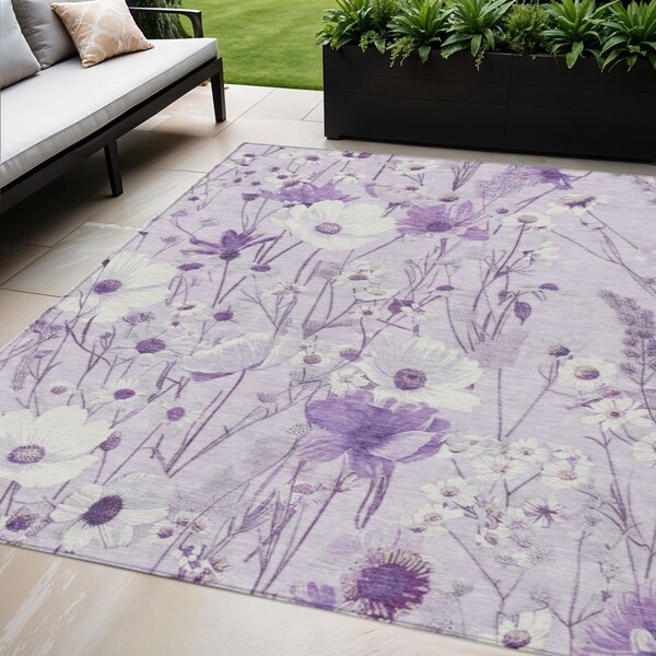Homeroots 5' X 8' Lavender And Lilac Floral Washable Indoor Outdoor Area Rug 611151 - main