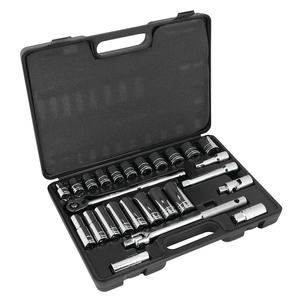 Performance Tool 26 pc. 1/2 in. Dr. SAE Socket Set, Ratchet, Deep Sockets, Storage W32901 - main