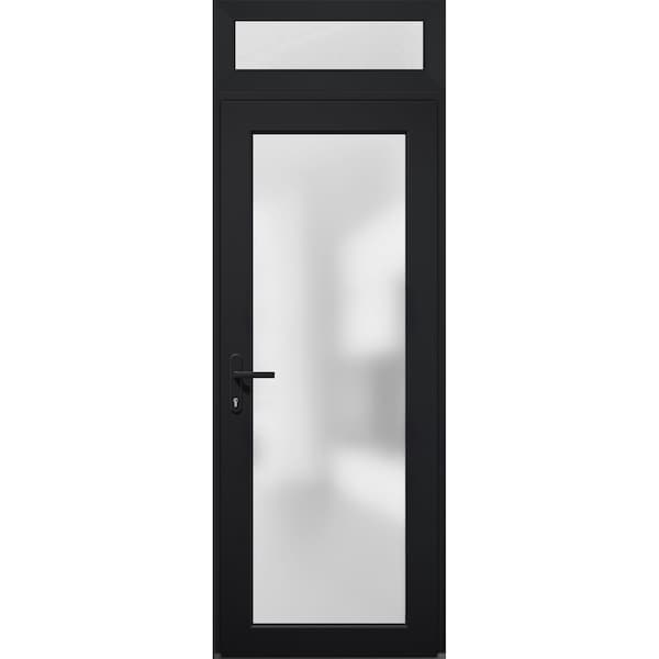Vdomdoors Front Exterior Prehung FiberGlass Door Frosted Glass / Manux 8102 Matte Black / Transom Window / Of MANUX8102EXD-BLK-W36 x H80+14-RH - main