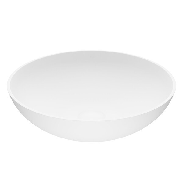 Vigo Lotus Modern White Matte Stone 16 in. L x 16 in. W x 5 in. H Round Vessel Bathroom Sink VG04015 - main
