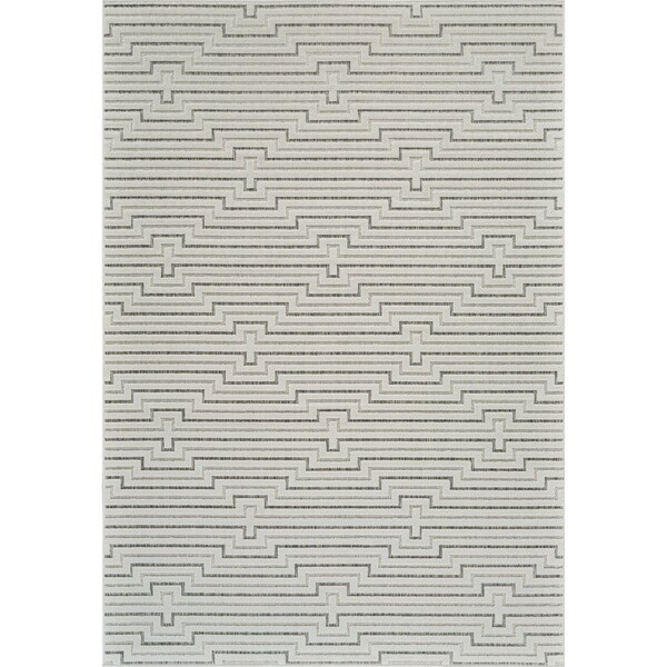 Homeroots 4' X 6' Cream and Beige Geometric Distressed Indoor Outdoor Area Rug 558788 - main
