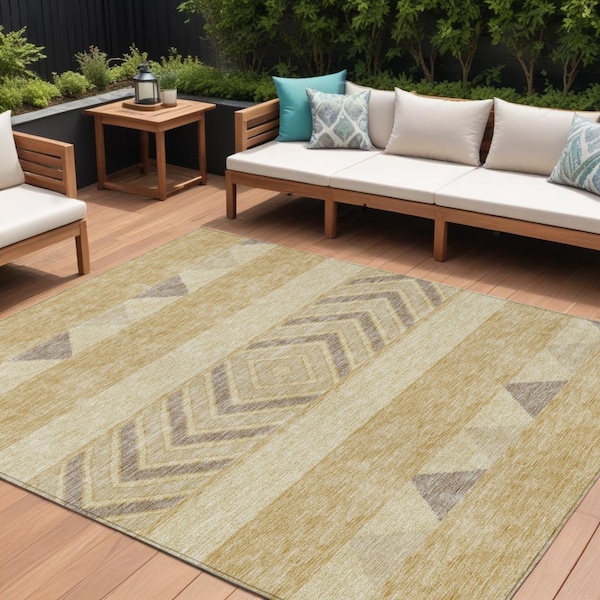 Homeroots 8' X 10' Gold Taupe And Beige Southwestern Washable Indoor Outdoor Area Rug 613906 - main