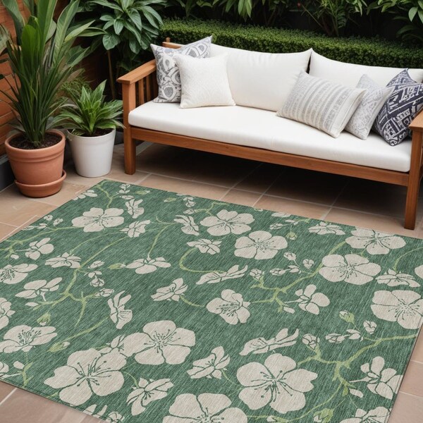 Homeroots 9' X 12' Sage And Ivory Floral Washable Indoor Outdoor Area Rug 600052 - main