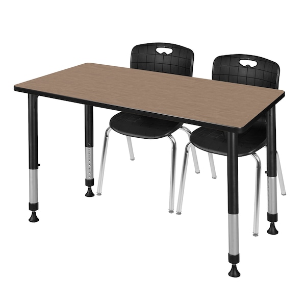 Regency Kee Adjustable Classroom Table W/ 2 Andy Stack Chairs, 48 in W, 24 in L, Noble Oak MT4824NOAPBK40BK - main