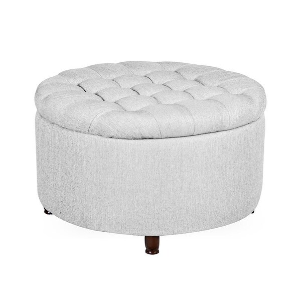 Niche Knight 28 in Large Round Pintucked Storage Ottoman with Lift off lid - White N6270WH - main