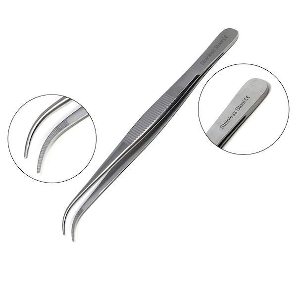 A2Z Scilab Culinary Tweezers, Narrow Precision Serrated Jaws, 5 Inch Curved, Stainless Steel Tongs A2Z-ZR1041 - main