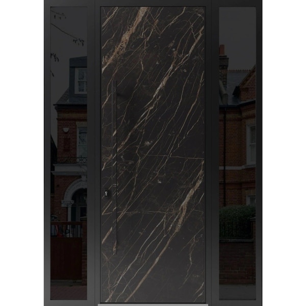 Vdomdoors Steel Door Dekton 0118 Natural Noir 96”/ 2 Side Exterior Windows Sidelites/ Entry Door Painted W1 DEKTON0118EXD-NOIR-W14+36+14xH96-RH-I - main