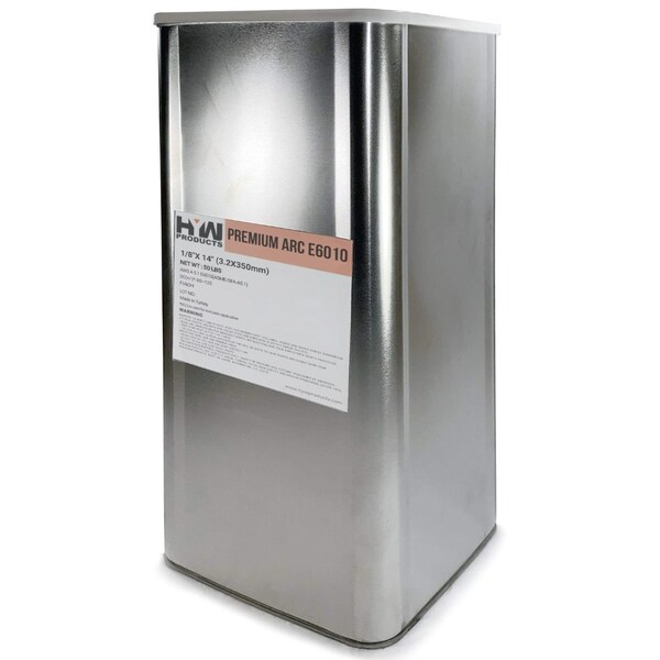 Hyw Products E6010 1/8in Premium Arc Stick Electrodes 14in Welding Rod Hermetically Sealed 50-Pound Can 46010180-50 - main