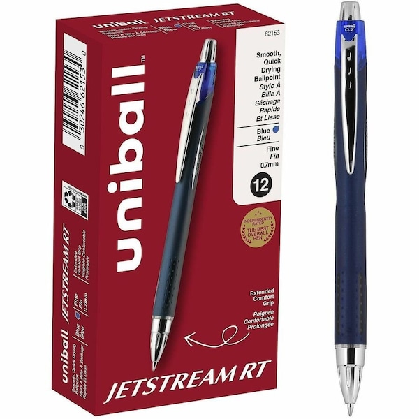 Uniball TM Jetstream RT Ballpoint Pen - 0.7 mm Fine Pen Point - Retractable - Blue Ink, 12PK 62153 - main