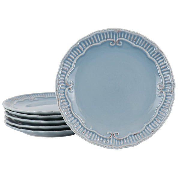 Modern Southern Home Capri 6 Piece 9 Inch Stoneware Embossed Dessert Plate Set in Blue 750120984M - main