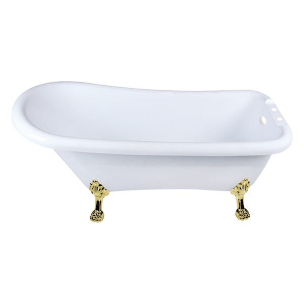 Kingston Brass 67-Inch Acrylic Classic Flat-Rim Single Slipper Clawfoot Tub, 7-Inch Faucet Drillings VT7DE672826WAC2 - main