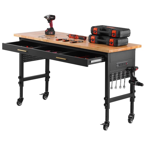 Vevor 48" Mobile Workbench with Adjustable Height, Power Outlet & Pegboard FGM4824V - main