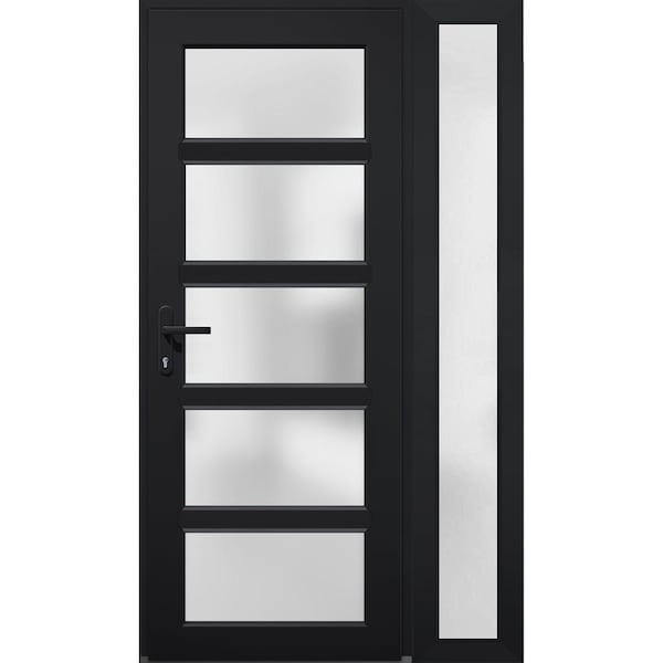 Vdomdoors Front Exterior Prehung FiberGlass Door Frosted Glass / Manux 8002 Matte Black / Sidelight Exterior MANUX8002EXD-BLK-W36+14 x H80-RH - main