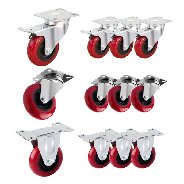 Powertec 3'' Plate Casters, Incl. 4 Dual Locking Swivel, 4 Swivel & 4 Fixed Industrial Castor Wheels, 12PK 17215N - main