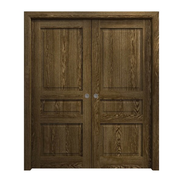 Sartodoors Sliding French Double Pocket Doors 36 x 96 inches, Ego 5012 Marble Oak, Kit Rail Hardware, Solid EGO5012DP-DMR-3696 - main