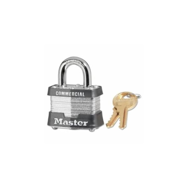 Master Lock No. 3 Laminated Steel Padlock, 9/32 in dia, 5/8 in W x 3/4 in H Shackle, Silver/Gray, Keyed, 6PK 470-3KA-3753 - main