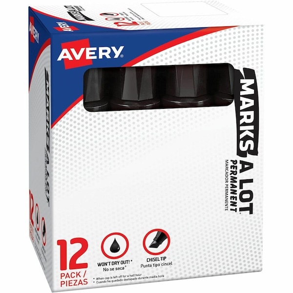 Avery Permanent Markers, Jumbo, Chisel Point, Black PK AVE24148 - main