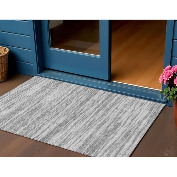 Homeroots 3' X 5' Gray And Ivory Abstract Washable Indoor Outdoor Area Rug 613097 - main