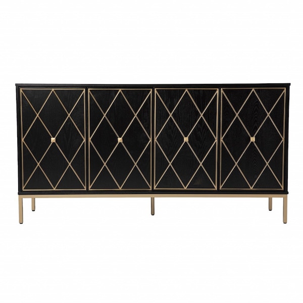 Homeroots Black and Gold Harlequin Sideboard Storage Cabinet 401673 - main