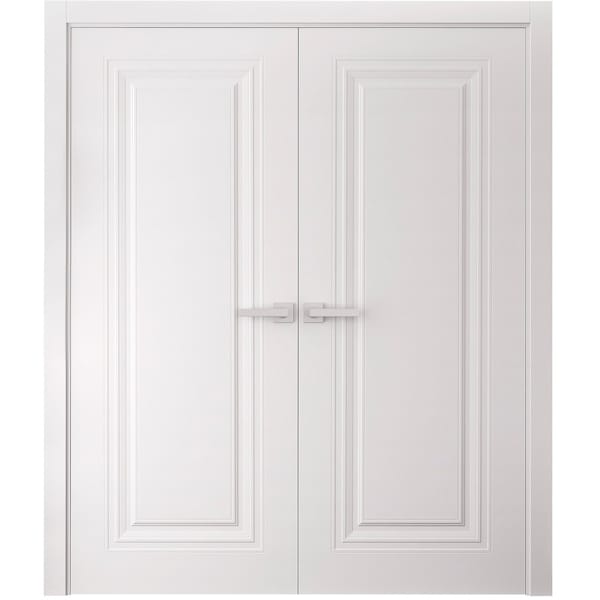 Sartodoors Interior Double Doors 60 x 84 inches, BASIC 9111 White, Wood Interior Solid Panel Frame, Closet B BASIC9111DD-SKIN-6084 - main