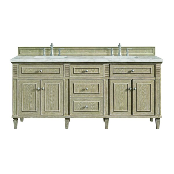 James Martin Vanities Lorelai 72'' D Vanity, Whitewashed Oak w/ Victorian Sil Silestone Top w/FreePower Wireless Charger 424-V72-WWO-FVSL - main