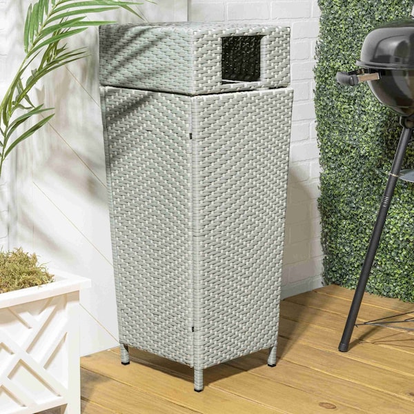 Happimess Keaton Modern 24.13 Gal. All-Weather Wicker/Metal Lidded Hideaway Outdoor Trash Can, Mint Blue/White HPM1203C - main