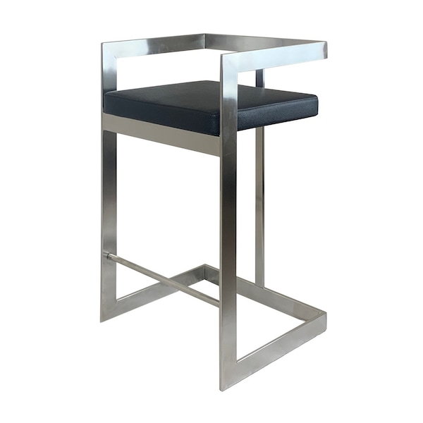 Homeroots 26" Black and Silver Faux Leather and Metal Low Back Counter Height Bar Chair 555099 - main
