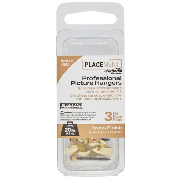 National Hardware V2532-20 Professional Premium Picture Hangers with 20 lb Weight Capacity, 3PK N260-112 - main