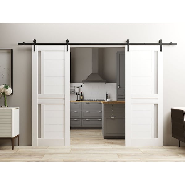 Sartodoors Sturdy Dbl Barn Door 84 x 80in W/, White Silk W/ Frosted Glass, 14FT Rail Hangers Heavy Set VEREGIO7288DB-WS-84 - main
