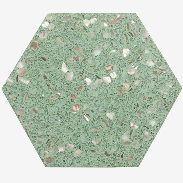 Apollo Tile Amalfi 9x8 in. Mint Green with Copper flecks Glossy Shell, Terrazzo Hexagon Tile, 5PK APLAQT8801HXGRN - main