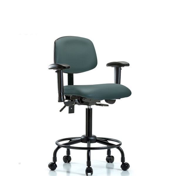 Blue Ridge Ergonomics Bench Chair, Vinyl, RT, AA, Casters, Blu, 6-Way Adjustable, 23" to 31" Height, Colonial Blue BR-VMBCH-RT-T0-A1-RC-8546 - main