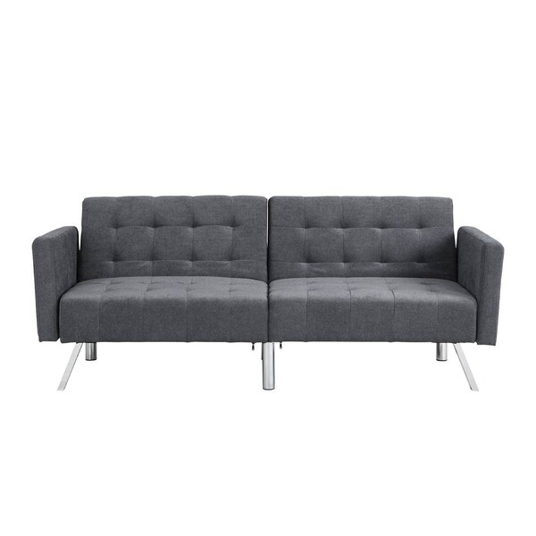 Homeroots 75" Dark Gray Linen Sleeper Sofa With Silver Legs 522394 - main