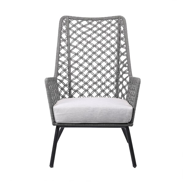 Homeroots 26" Gray and Black Steel Indoor Outdoor Dining Chair with Gray Cushion 490229 - main