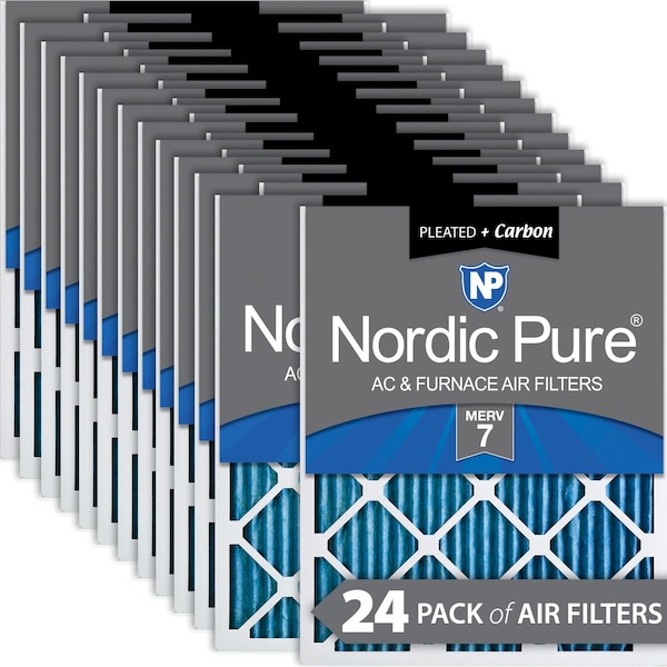 Nordic Pure 12x18x1 Plus Carbon Pleated Air Filter, High Capacity, MERV 7, 24 PK 12x18x1M7+C-24 - main
