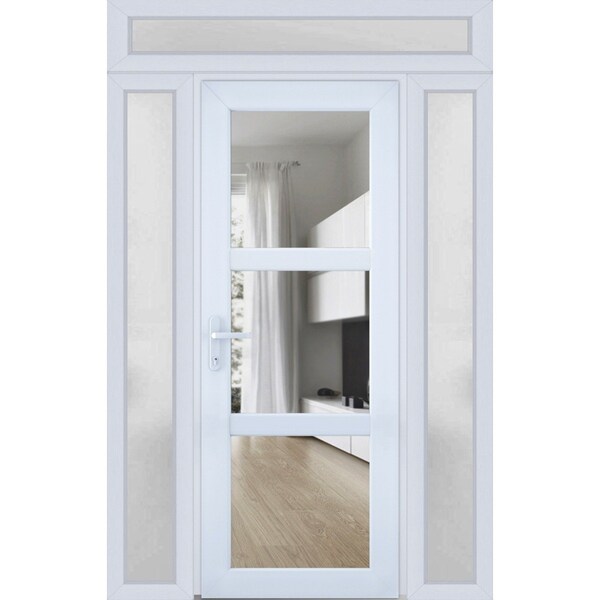 Vdomdoors Front Exterior Prehung FiberGlass Door Clear Glass See-through / Manux 8555 White Silk Clear Glass MANUX8555EXD-WS-W30 x H80-LH - main
