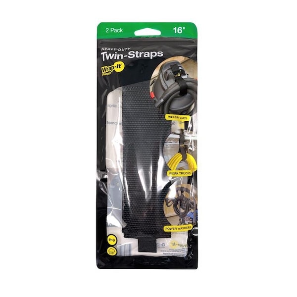 Wrap-It Twin Straps 16 in. L Black Polypropylene Cable Organizer, 2PK 102-TWIN-16BL - main