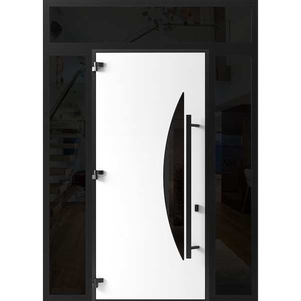 Vdomdoors Front Exterior Prehung Steel Door Ronex1077 Teak 96 2 Sidelight and Transom Window Sidelite Entry RONEX1077EXD-OAK-W14+36+14xH96+16-RH-I - main