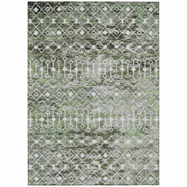 Homeroots 9' X 12' Olive Green And Ivory Argyle Washable Indoor Outdoor Area Rug 615810 - main