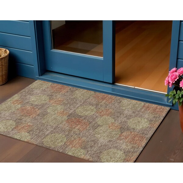 Homeroots 3' X 5' Brown Taupe And Sage Polka Dot Washable Indoor Outdoor Area Rug 614653 - main
