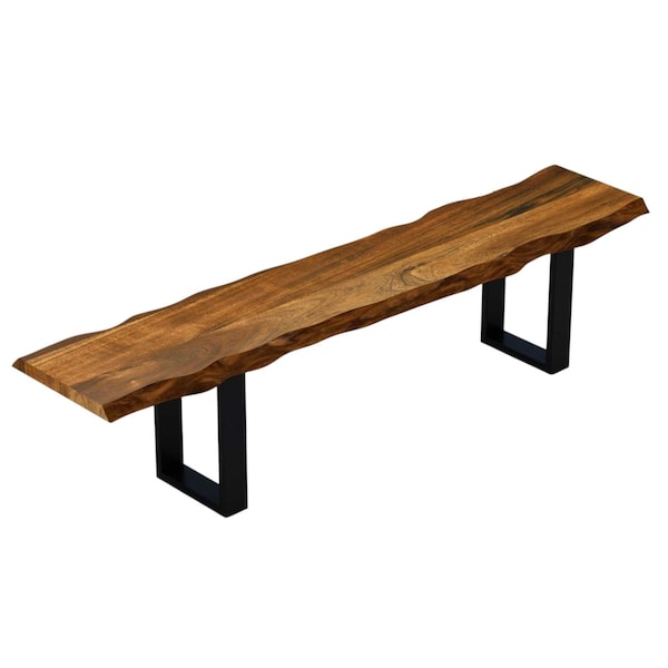 Homeroots 87in Live Edge Acacia Wood Bench With Black Metal Legs 379793 - main