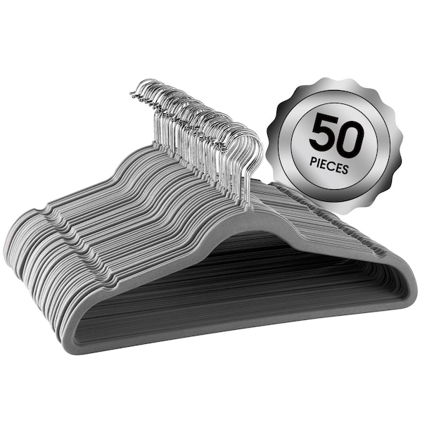 Elama Home 50 Piece Flocked Velvet Clothes Hangers with Stainless Steel Swivel Hooks in Gray HANGER50PIECEGRAY - main