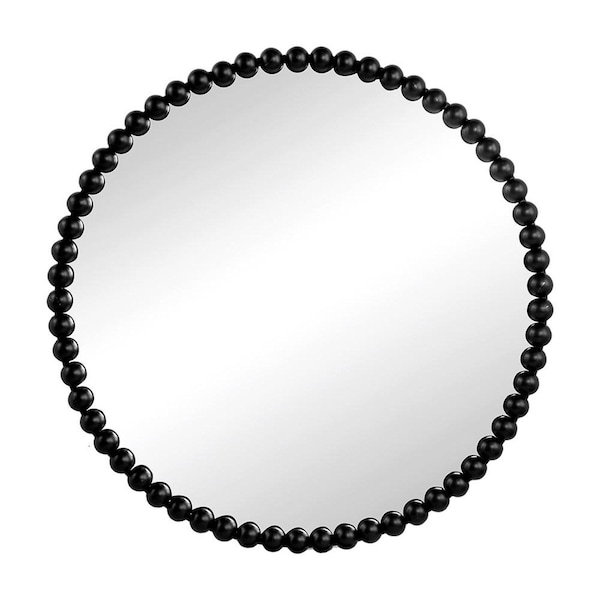 Homeroots 32" Black Iron Beaded Round Framed Accent Mirror 485107 - main