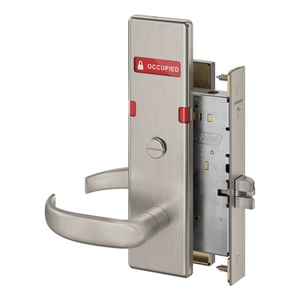 Schlage Grade 1 Privacy with Coin Turn Mortise Lock, 17 Lever, N Escutcheon, Exterior Indicator Displays in L9044 17N 630 OS-OCC - main